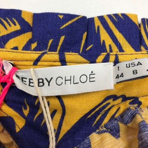 NWT See by Chloe Palm Leaf Print Romper Size 8 Linen Blend Tropical Beach Resort - Picture 9 of 12